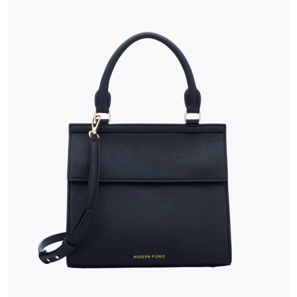 Modern Picnic Luncher w/ Bamboo handle (Black Satchel Bag)